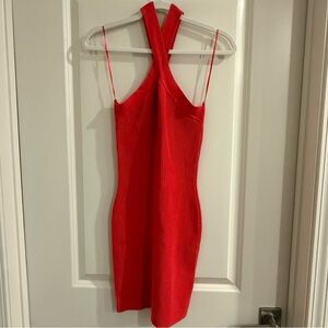 House of Harlow 1960 Ribbed Knit Body con Halter Mini Dress